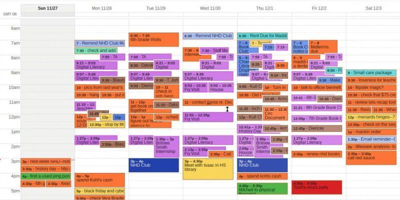 A fully booked client calendar, week view