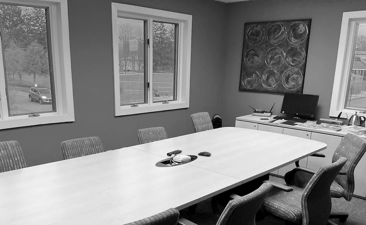 Conference room at the OmniReach Media office at 122 Western Ave in Akron, Ohio