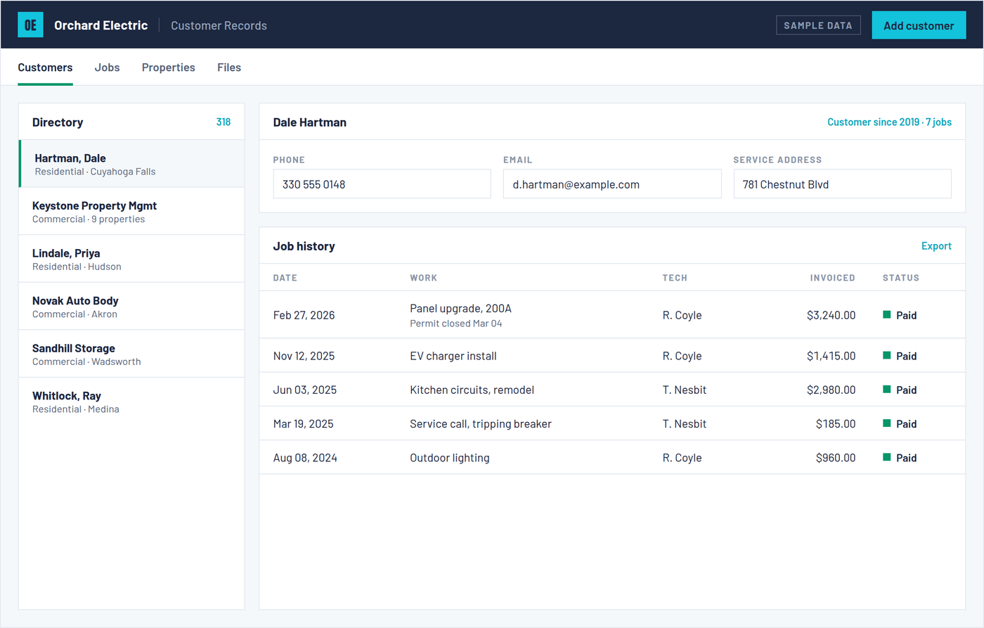 Example of a customer and job records tool built by OmniReach Media