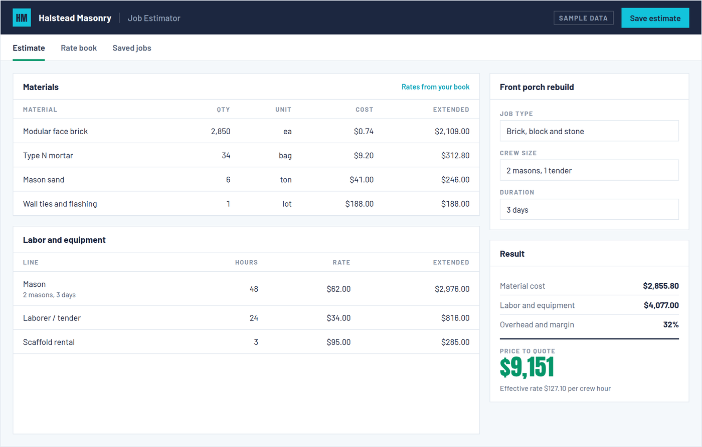 Example of a job cost estimating tool built by OmniReach Media