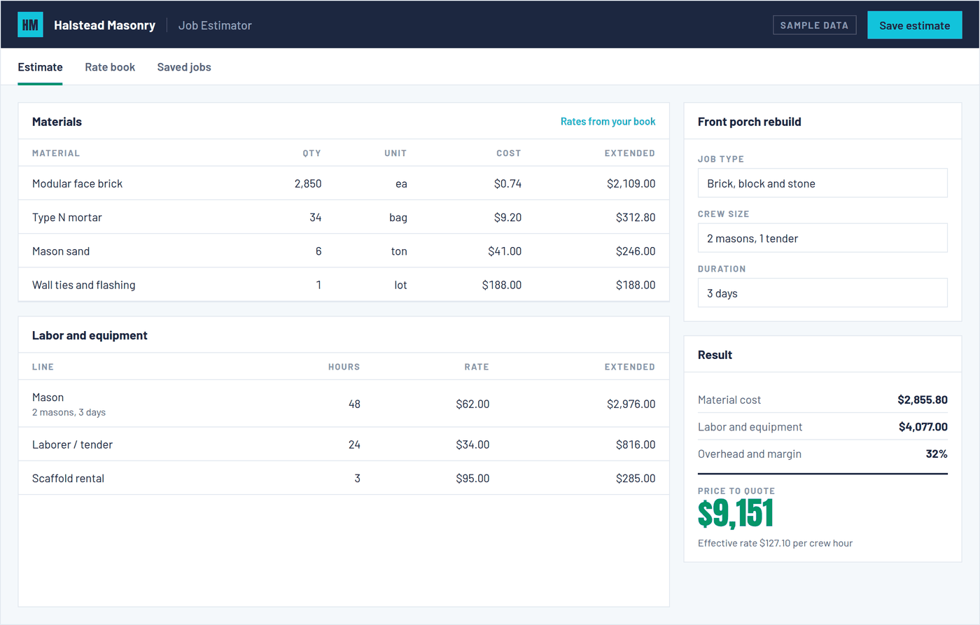 Example of a job cost estimating tool built by OmniReach Media