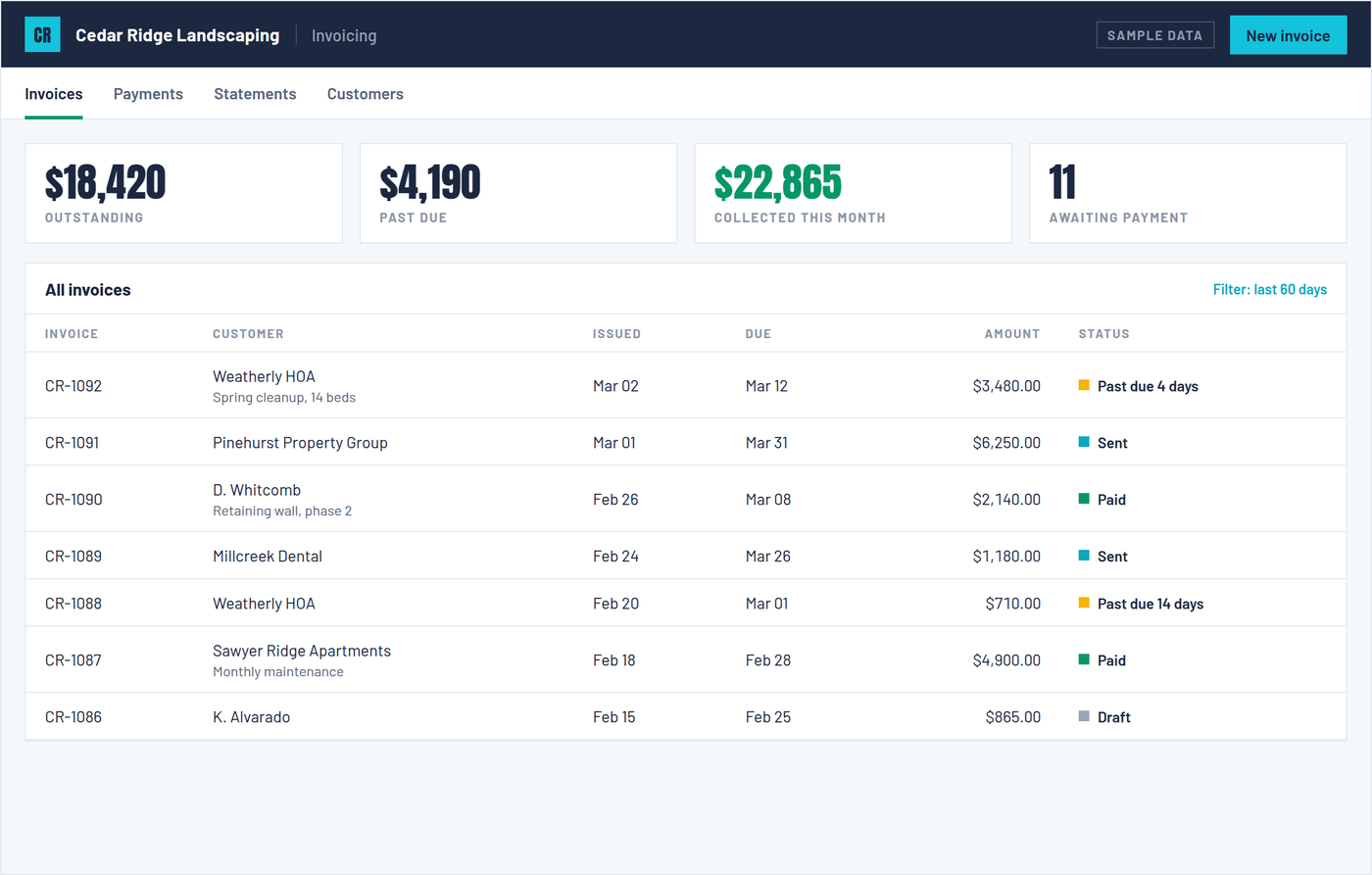 Example of a invoicing and payments tool built by OmniReach Media
