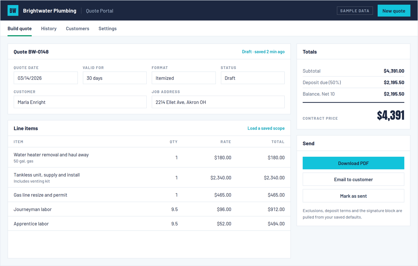 Example of a quoting and proposals tool built by OmniReach Media