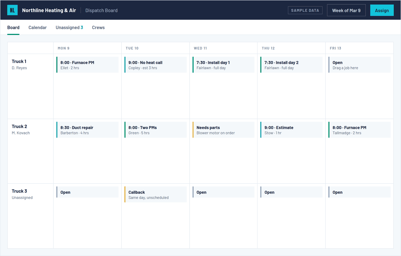 Example of a scheduling and dispatch tool built by OmniReach Media