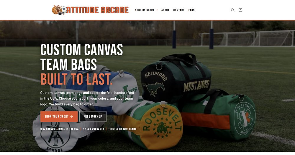 Website OmniReach Media built for Attitude Arcade, a custom team bag distributor