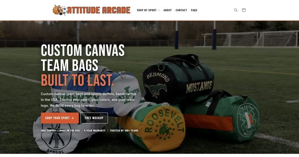 Website OmniReach Media built for Attitude Arcade, a custom team bag distributor